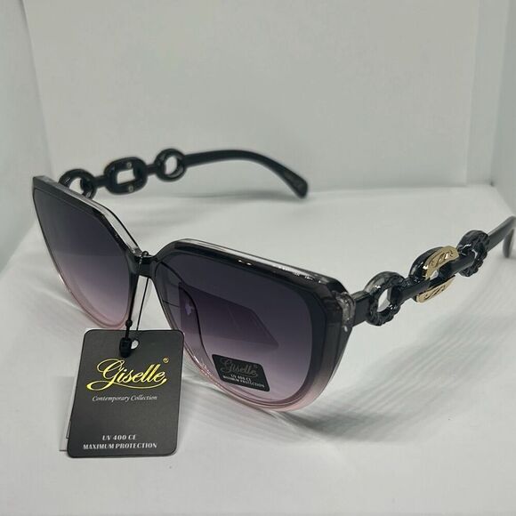 Giselle Black Chain-Link Semi-Rimless Sunglasses - Picture 1 of 8